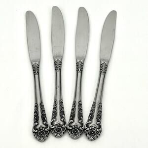 CONTINENTAL SILVER Voisin Stainless Flatware 4 Dinner Knives Ornate Floral
